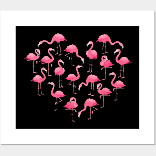 Pink Flamingo Heart Happy Valentine's Day Flamingo Lovers Posters and Art